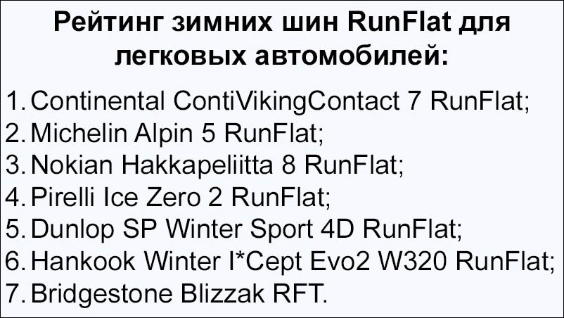 Рейтинг зимних шин RunFlat для легковых автомобилей