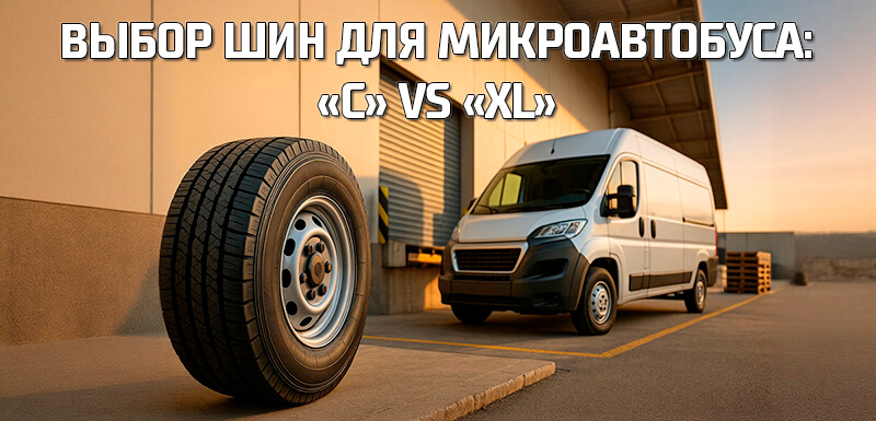 Шины для микроавтобуса: сравнение C и XL (LCV) &mdash; фургон у склада и крупный план колеса