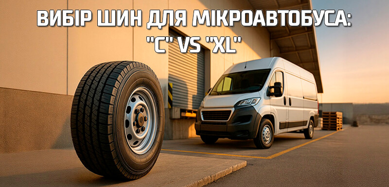 Шини для мікроавтобуса: порівняння C і XL (LCV) &mdash; фургон біля складу та крупний план колеса
