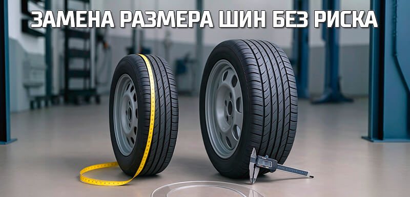 Два колеса с измерительной лентой и штангенциркулем &mdash; безопасная замена размера шин